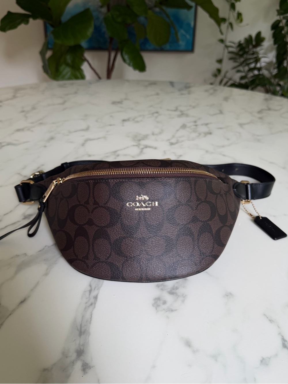 Coach Belt Bag in Signature Coated Canvas Brown Black Gold Fanny Pack F48740